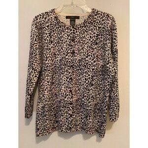 August Silk Silx Cardigan Buttons Leopard Print Stretch Sweater Large